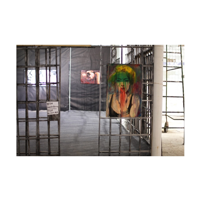 Клетка-павильон с работами Даши Ястребовой